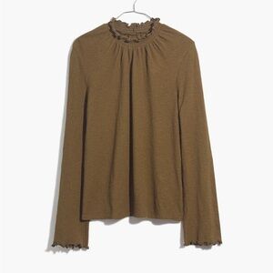 Madewell texture & thread olive green turtleneck ruffled mock neck size XL